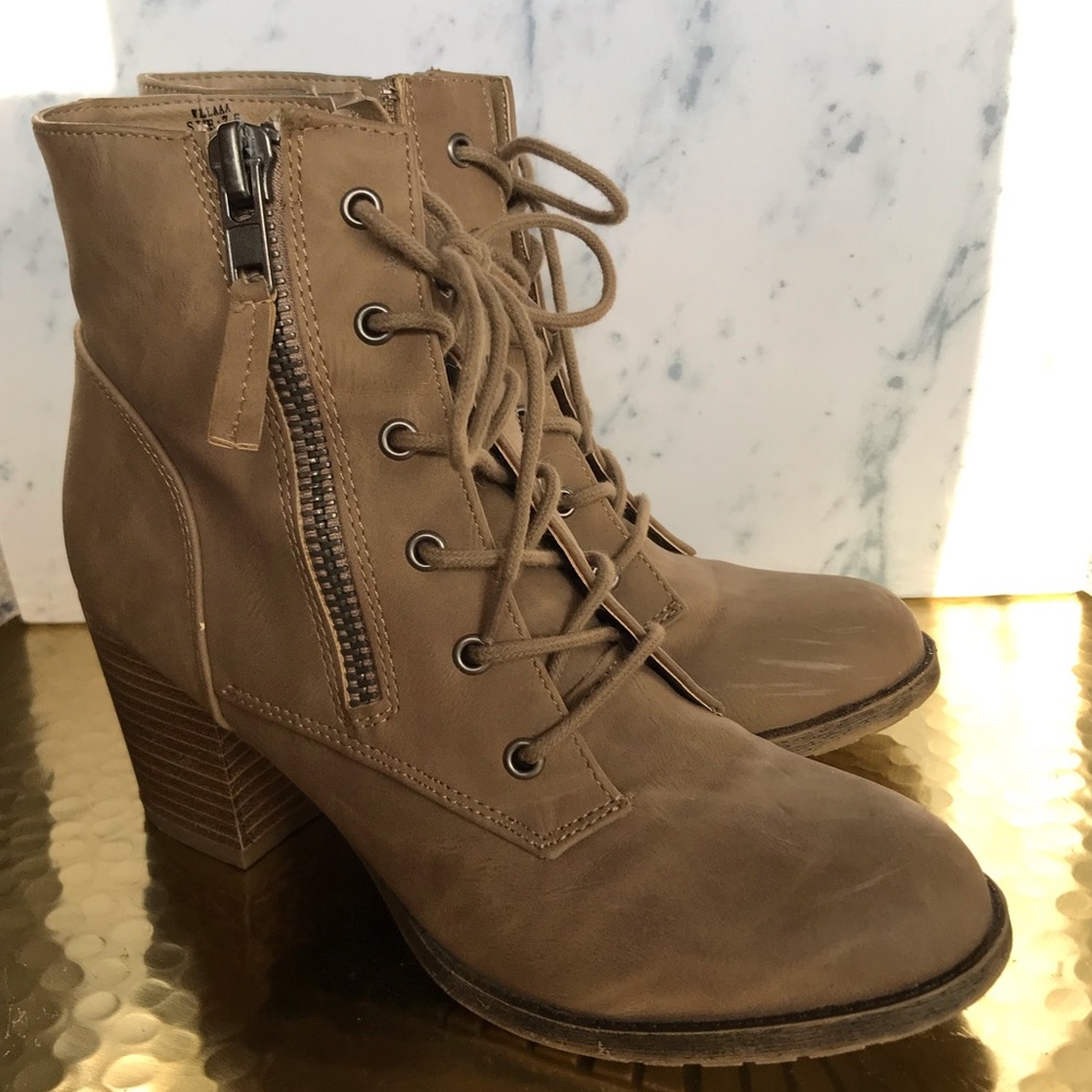 Madden Girl Nude Combat Heeled Boots